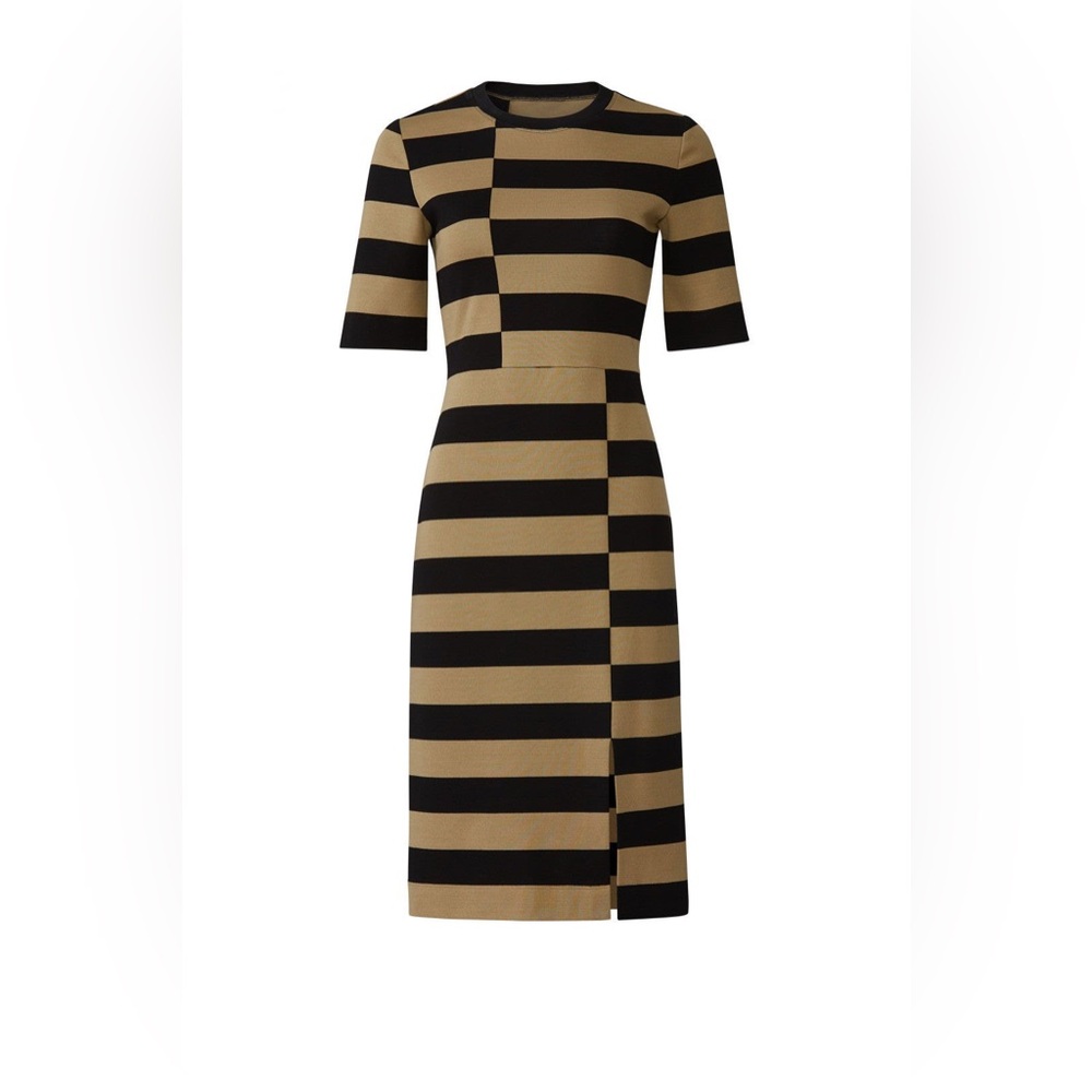 Derek Lam Beige Black Offset Stripe Cotton Jersey Sheath Dress Size L MSRP $990